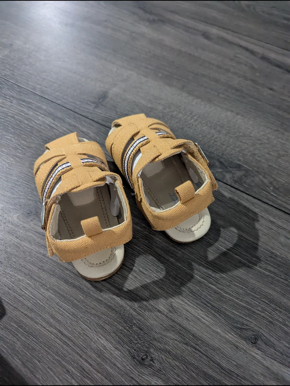 Robeez First Kicks Striped Mustard Canvas Baby Sandals